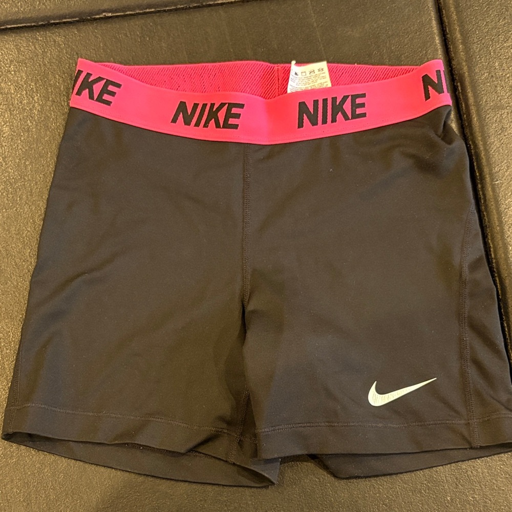 Nike Pro Women's Athletic Shorts Black with Pink Waistband